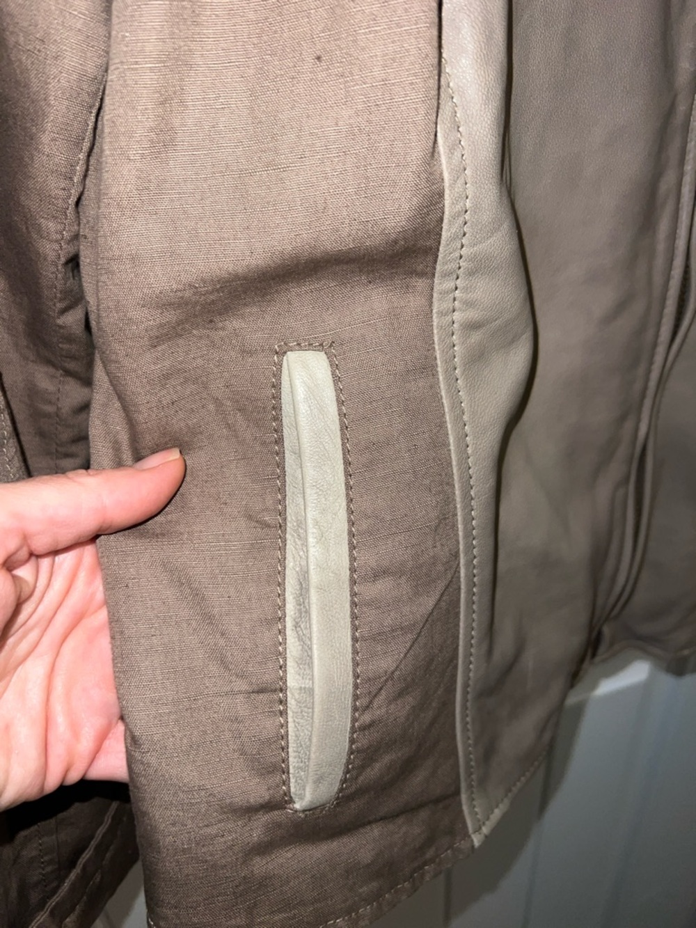 Lucky Brand Taupe and Brown Linen & Leather Moto Jacket size M - Picture 6 of 14